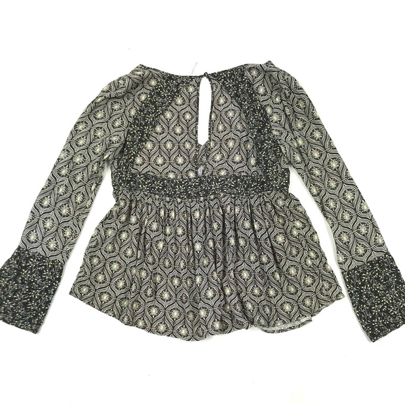 Free People Geometric Babydoll Split Sleeve Blouse - Picture 2 of 5